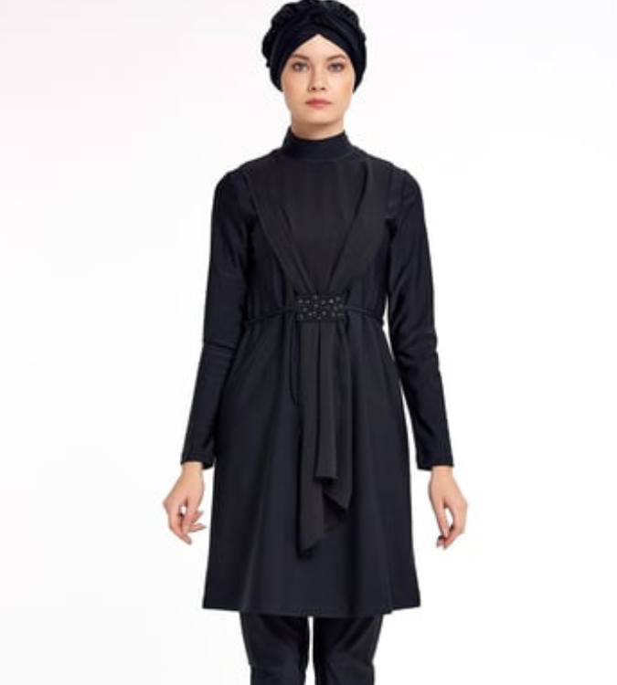 ملابس سباحة للمحجبات ليكرا بتصميم حزام